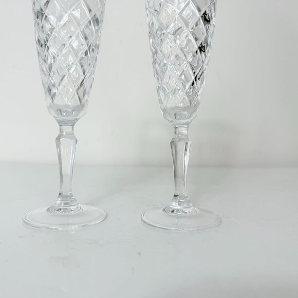 French Crystal Champagne Glasses VTG Set of 2 Cristal De Flandre Flutes Stemware - Picture 11 of 15